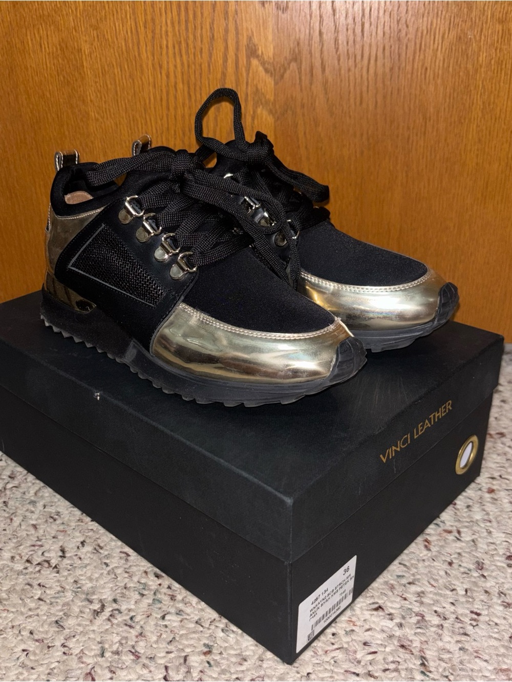 Vinci Leather Women's Black & Gold Fashion Sneakers
